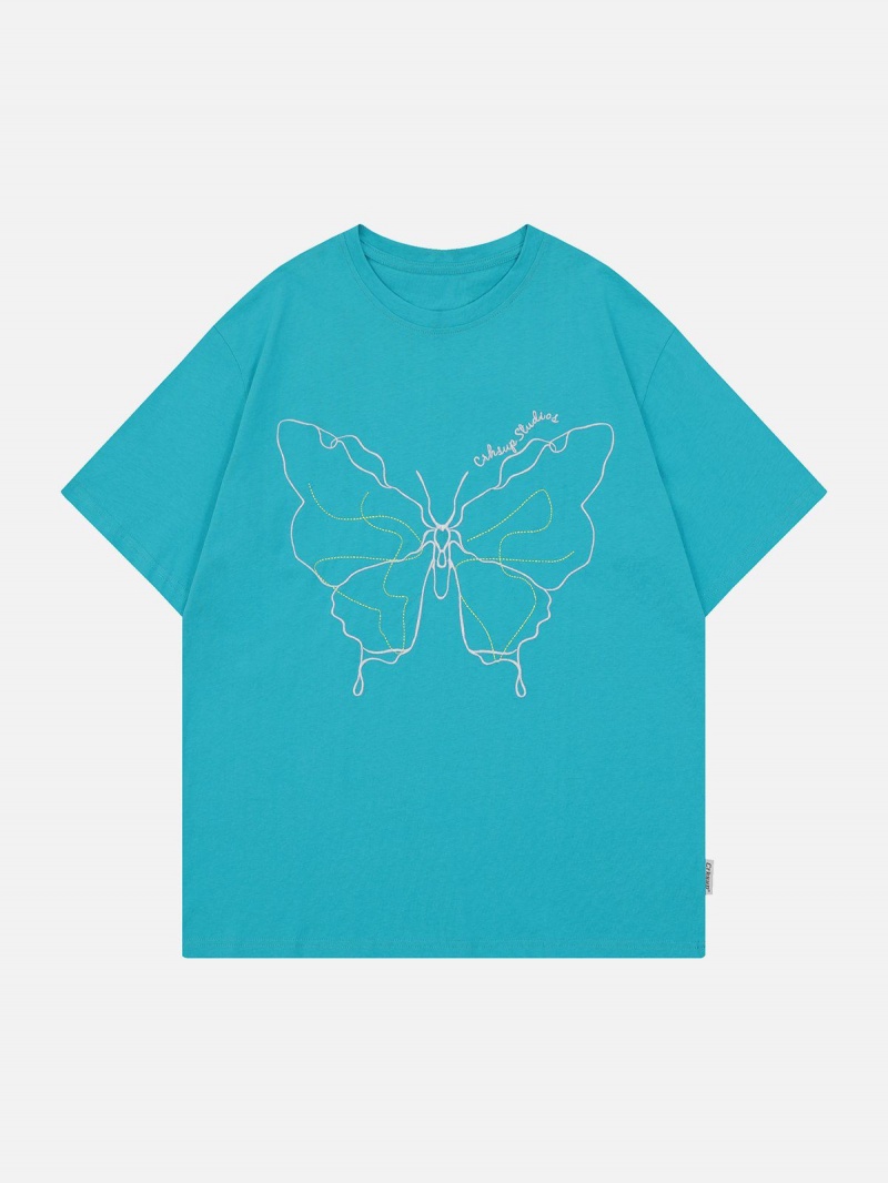 T Shirts Aelfric Eden Embroidery Line Butterfly Tee Blanche | OWP-09835732